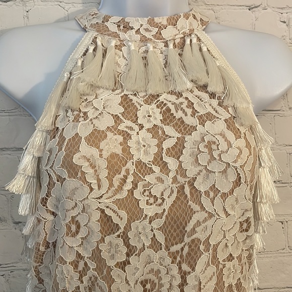 Vici for K. Jordan white lace floral mini dress with tassels off shoulder - Picture 6 of 11